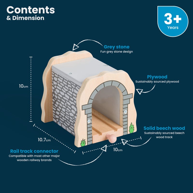 Bigjigs Rail Grey Stone Tunnel - Other Major Wooden Rail Brands are Compatible - Image 2